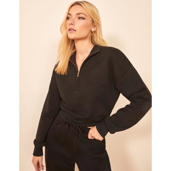 Reformation Tops - Reformation Marla Half Zip Cropped Sweatshirt Black